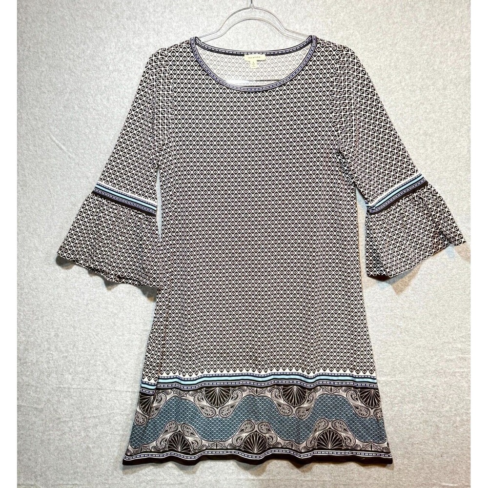 Max Studio Tunic Dress Womens S Multicolor Geometric Paisley Stretch Bell Sleeve